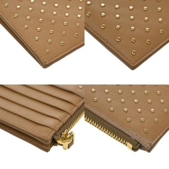 PRADA Logo Zipper Fragment Coin Case Wallet Studs Leather Brown Italy 30RL648 main image 9
